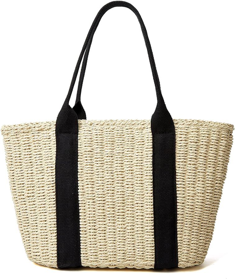 Women Straw Bags Summer Beach Large Tote Bag Handmade Woven Shoulder Crossbody Handbag | Amazon (US)