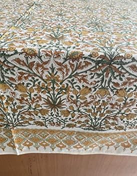 Goldenrod Yellow, Fern Green and Peanut Brown Indian Hand Block Printed 100% Pure Cotton Kitchen ... | Amazon (US)