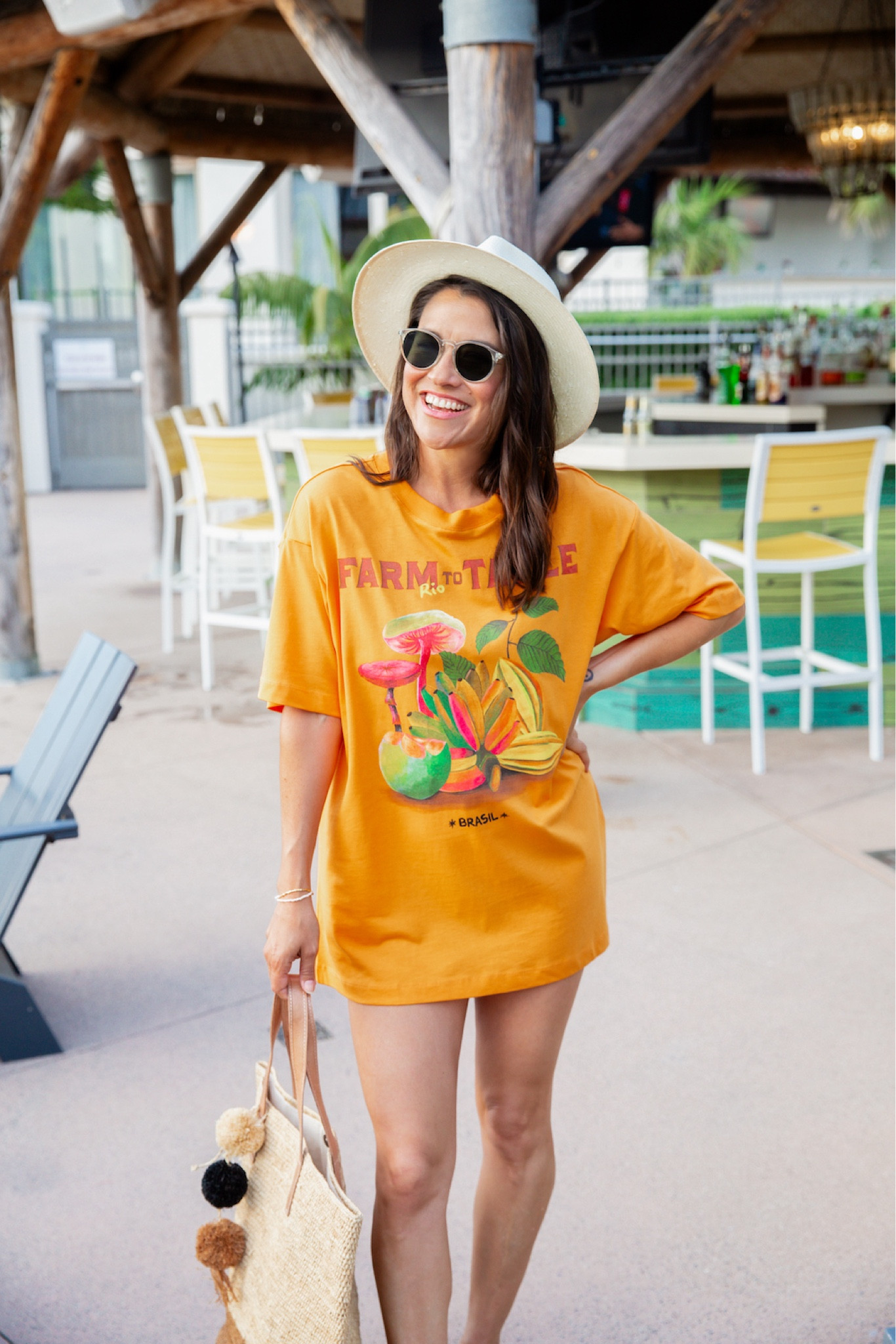 Beach outfit, pool outfit, vacation outfit: straw hat, Tiwi Nante shades, Farm Rio t-shirt, mar Y sol tote, Monica Vinader mini nugget pearl beaded bracelet & hoop earrings 

#LTKFindsUnder100 #LTKSeasonal #LTKStyleTip