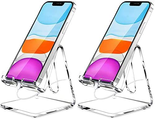 Crpich Acrylic Cell Phone Stand, Portable Phone Holder, Clear Phone Stand for Desk, Compatible wi... | Amazon (US)