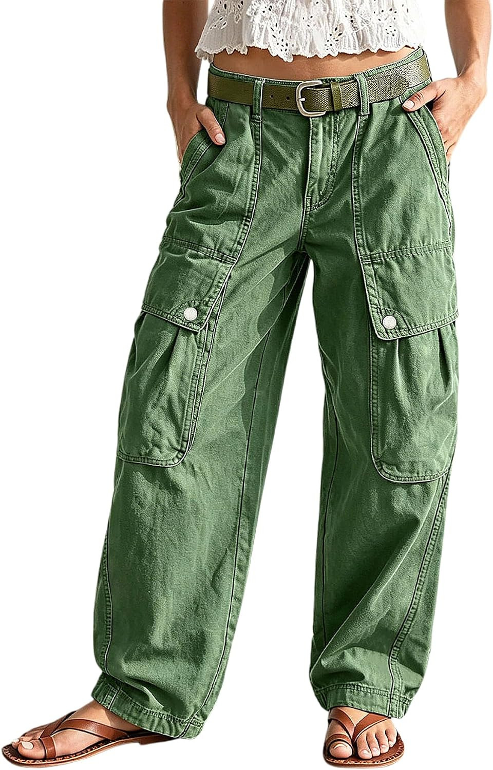 Flamingals Baggy Wide Leg Pants Cargo Mid Rise Flap Pockets | Amazon (US)