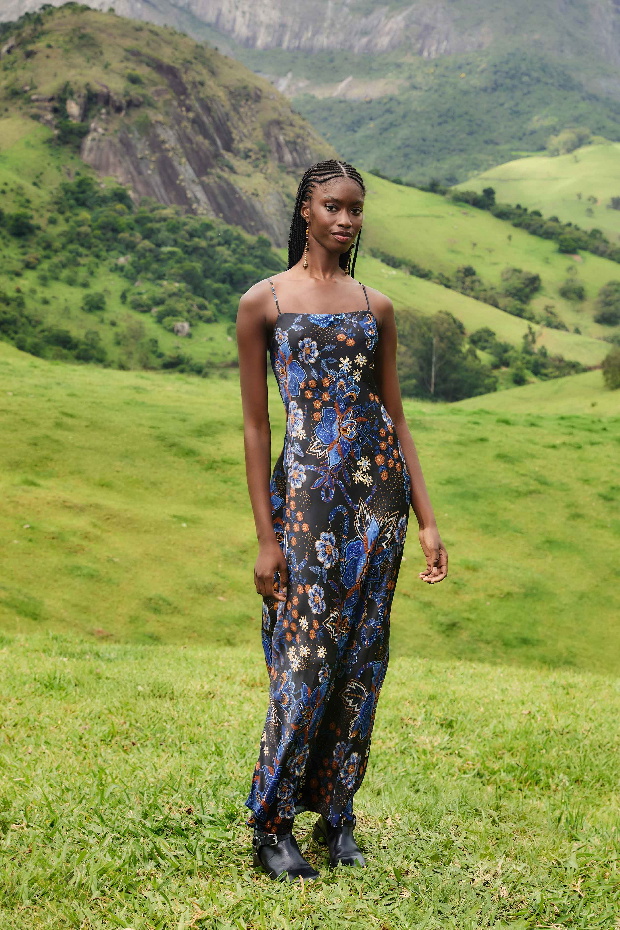 Black Snakes Bouquet Lenzing Ecovero Slip Maxi Dress, SNAKES BOUQUET BLACK / XL | FarmRio (US)