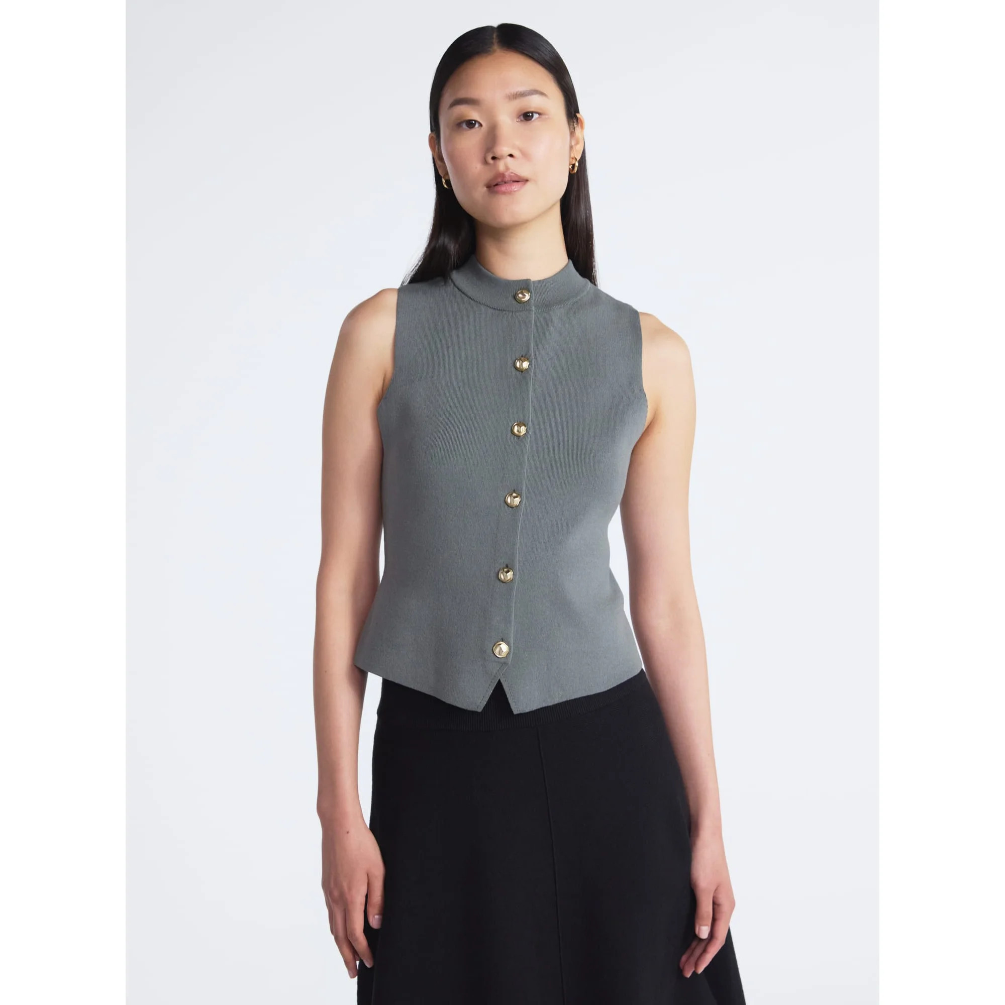 Scoop Women's and Women’s Plus Mockneck Sweater Vest with Gold Tone Buttons, Midweight, Sizes X... | Walmart (US)