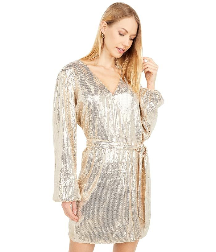 WAYF Sequin Wrap Dress (Silver) Women's Dress | Zappos