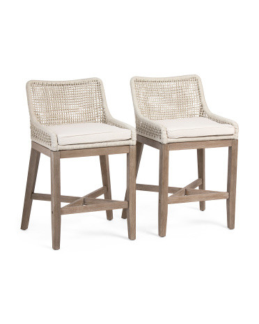 Set Of 2 37x20 Grid Weave Rope Counter Stools | TJ Maxx
