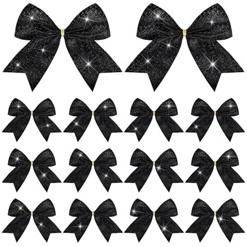 Cindeer 24 Pcs Black Christmas Bow Decorations 6 Inch, Glitter Holiday Bows with Sequin Ties for Xmas Tree, Halloween, Wreath, DIY Crafts, Gift Wrapping, Party Decor Ornaments | Amazon (US)