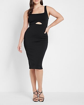 Square Neck Knit Sheath Midi Dress | Express
