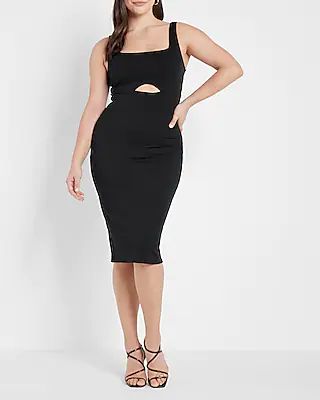 Body Contour Square Neck Knit Sheath Midi Dress | Express