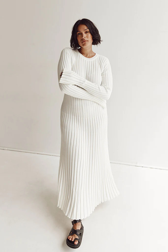 ADA OFF WHITE LONG SLEEVE MIDI DRESS | DISSH