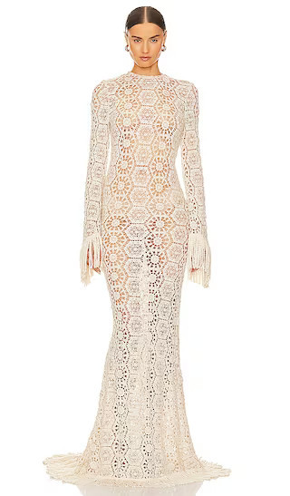 Bronx and Banco Maia Fringe Gown in Cream. - size M | Revolve Clothing (Global)