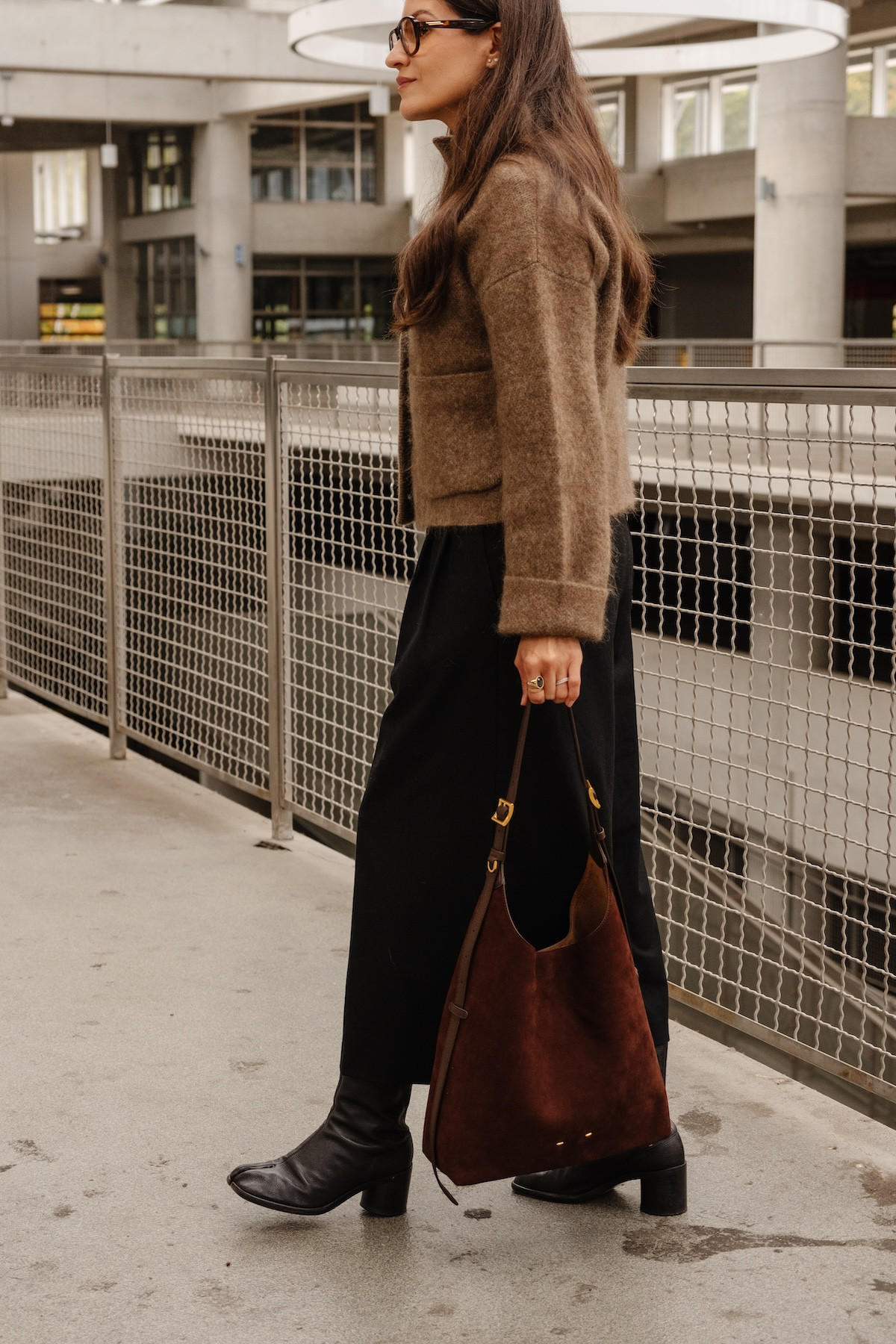Fall outfit idea: Sezane cardigan (brown is sold out. Linked the green version below), Uniqlo culottes, Fabrique bag and Tabi boots.  

 #LTKfall #LTKwinter #LTKstyletip