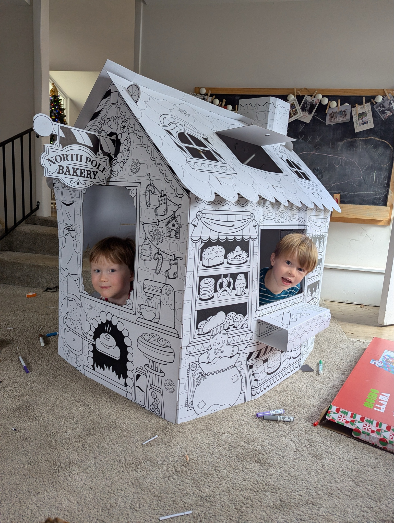 One of my Christmas favorite traditions with the kids - a giant cardboard coloring house! I usually buy mine as soon as I see it because they sell out so fast. 

This one is from Target and it’s mostly gone but the other I’ll link is from Amazon and has great reviews and two day shipping! 

Christmas Coloring Playhouse Santa Claus House, Color Your Own Santa House, Kids Cardboard Coloring House Holiday Arts Craft Activity for Christmas