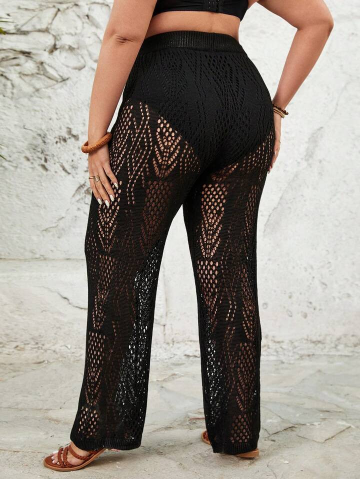 SHEIN Swim BohoFeel Plus Size Women's Hollowed-Out Patchwork Hoodie With Long Pants Music Festiva... | SHEIN