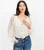 Chiffon Ruffle Tie Cuff Blouse | LOFT