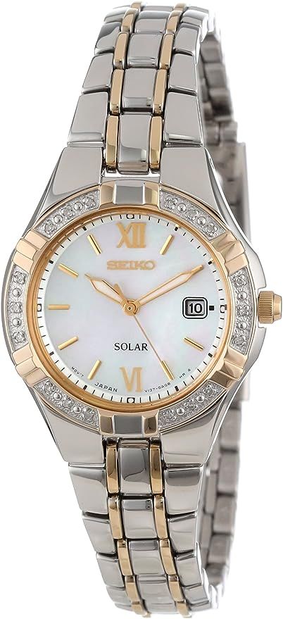 Seiko Women's SUT068 Dress Solar Classic Diamond-Accented Two-Tone Stainless Steel Watch | Amazon (US)