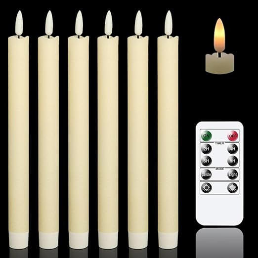GenSwin Flameless Ivory Taper Candles Flickering with 10-Key Remote, Battery Operated Led Warm 3D... | Amazon (US)