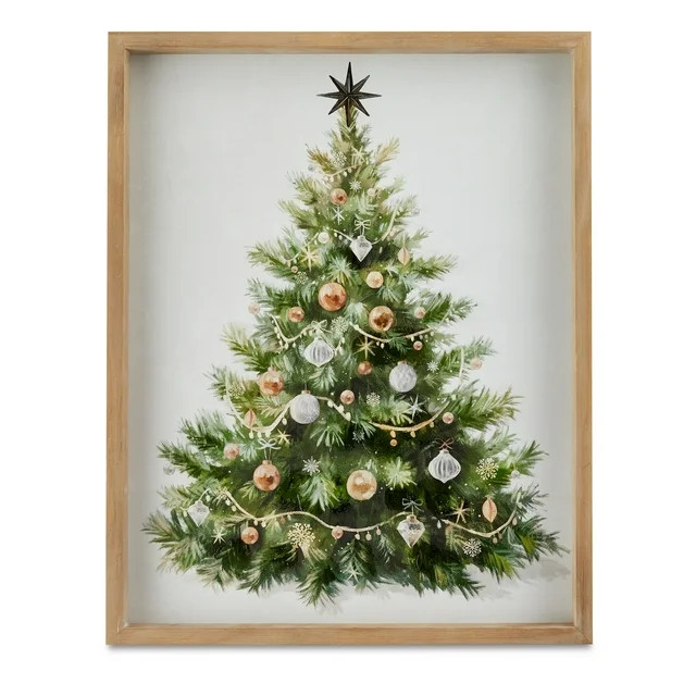 Christmas Tree Framed Tinted Gel Embellished Canvas Christmas Wall Art, by Holiday Time | Walmart (US)