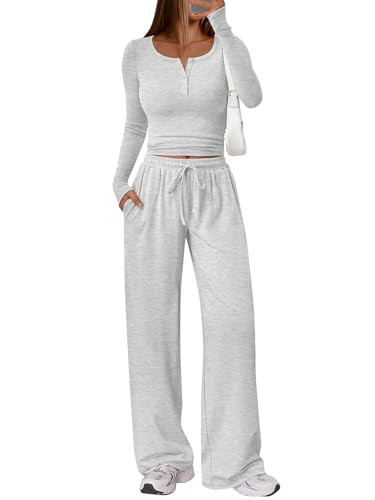 Trendy Queen Women's 2 Two Piece Matching Lounge Sets 2025 Airport Travel Fall Fashion Outfits Crop Top Wide Leg Pants Sweat Suits Workout Gym Y2k Clothes Casual Sweatsuit Loungewear Winter Clothing | Amazon (US)