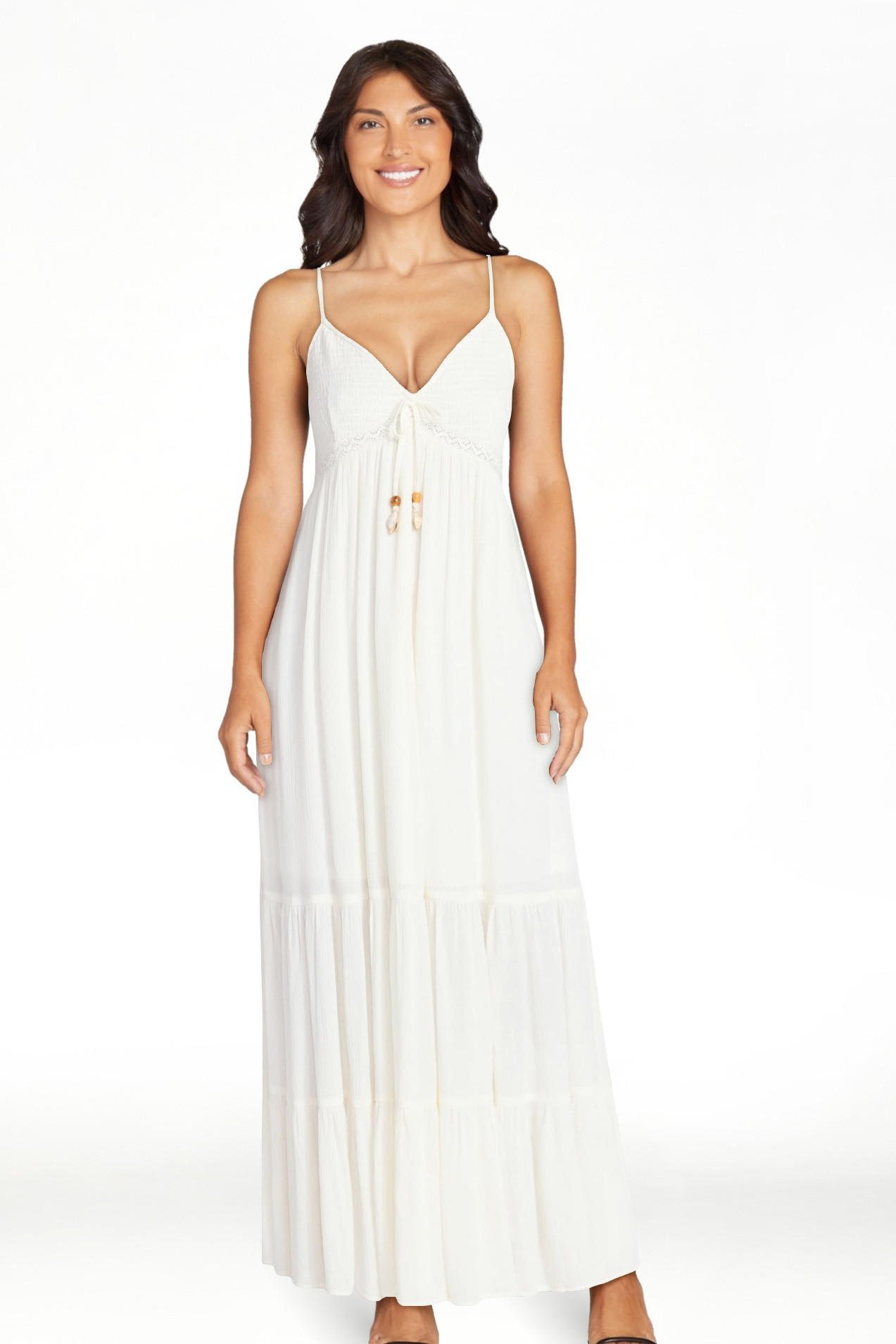 No Boundaries Crochet Lace Trim Tiered Maxi Dress, Women's XXS-XXL | Walmart (US)