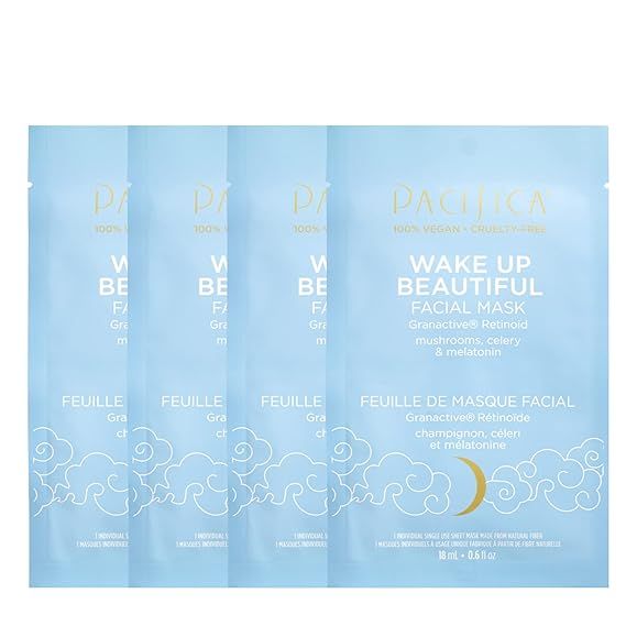 Pacifica Beauty | Wake Up Beautiful Face Mask | Sheet Mask | Retinoid, Mushrooms, Melatonin | Cle... | Amazon (US)