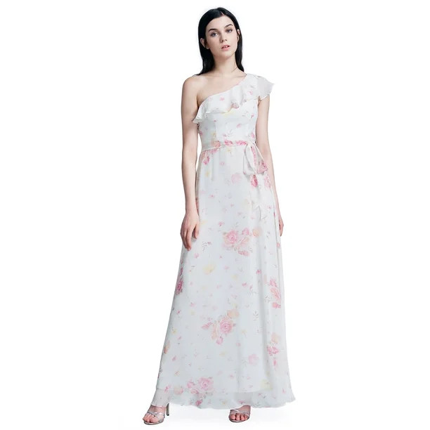 Ever-Pretty Women's Elegant One Shoulder Ruffles Floral Long Bridesmaid Summer Beach Wedding Gues... | Walmart (US)