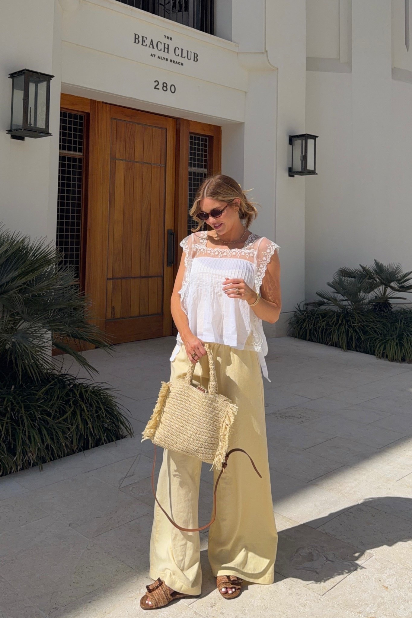 amazon lace top: small // tube top: xs // yellow linen pants: xs reg

