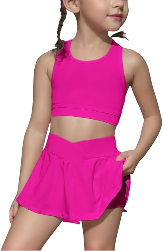 SOLY HUX Toddler Girl's 2 Piece Workout Outfits Crop Tank Tops and Skort Skirt Set | Amazon (US)