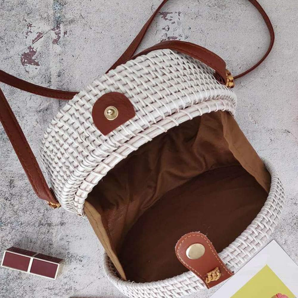 Kbinter Handwoven Round Rattan Straw Bag for Women Shoulder Leather Button Straps Natural Chic Ha... | Amazon (US)