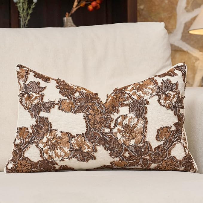 Vintage Floral Lumbar Throw Pillow Cover 12x20 Inches Brown Farmhouse Fringe Pillow Cover French ... | Amazon (US)