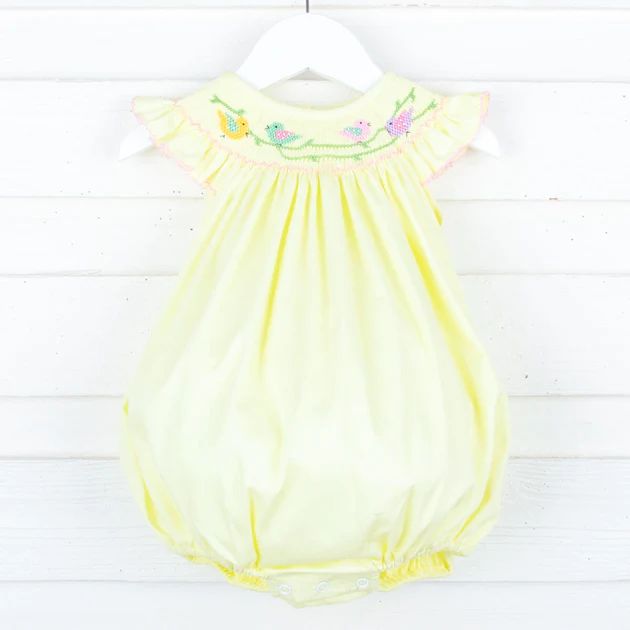 Sweet Birds Smocked Yellow Pique Bubble | Classic Whimsy
