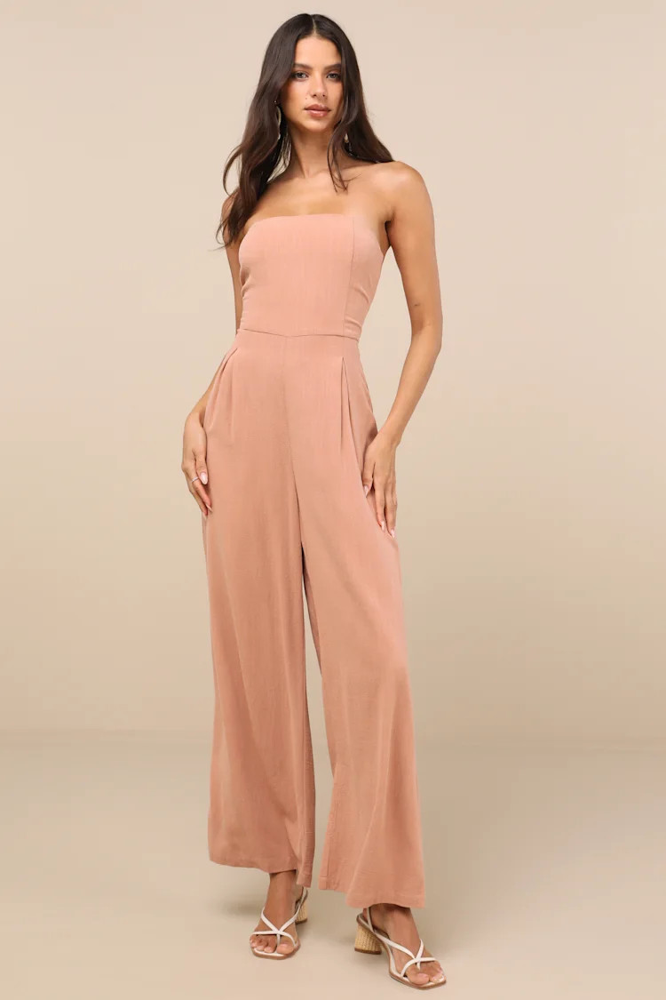 Breezy Essential Light Brown Linen Wide-Leg Jumpsuit | Lulus