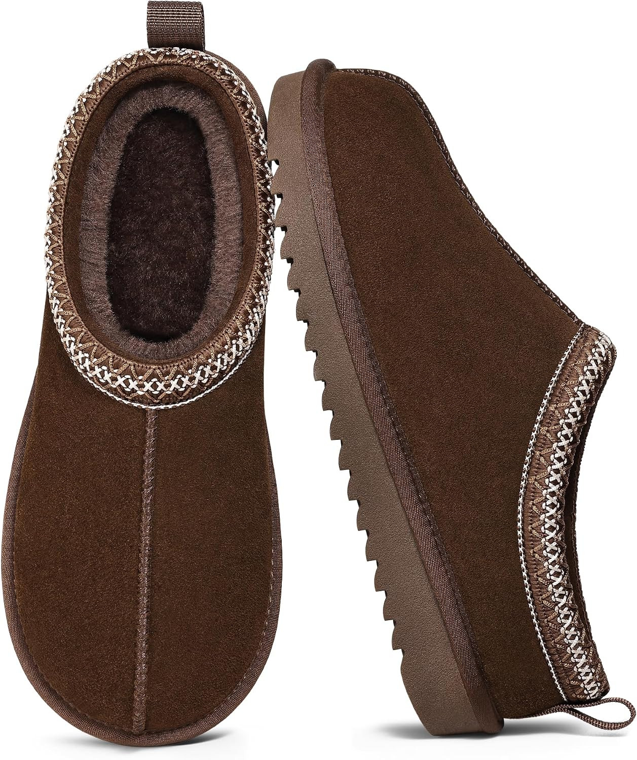 bebealy Genuine Suede Fuzzy Slippers for Women Winter Warm House Shoes | Amazon (US)