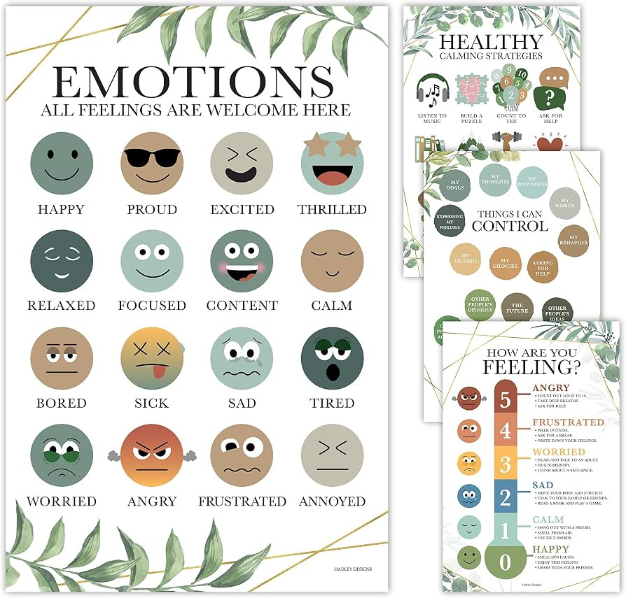 4 Greenery Feelings Chart For Kids Emotions Chart For Kids Feelings Poster - Toddler Emotions Pos... | Amazon (US)