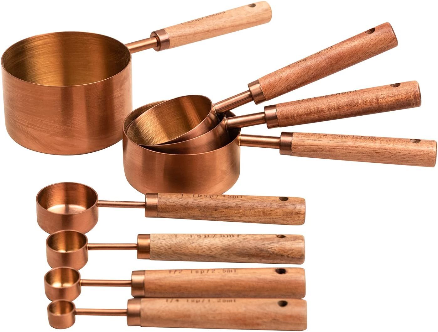 Copper Measuring Cups and Spoons with wooden handles 8pc Set | Amazon (US)