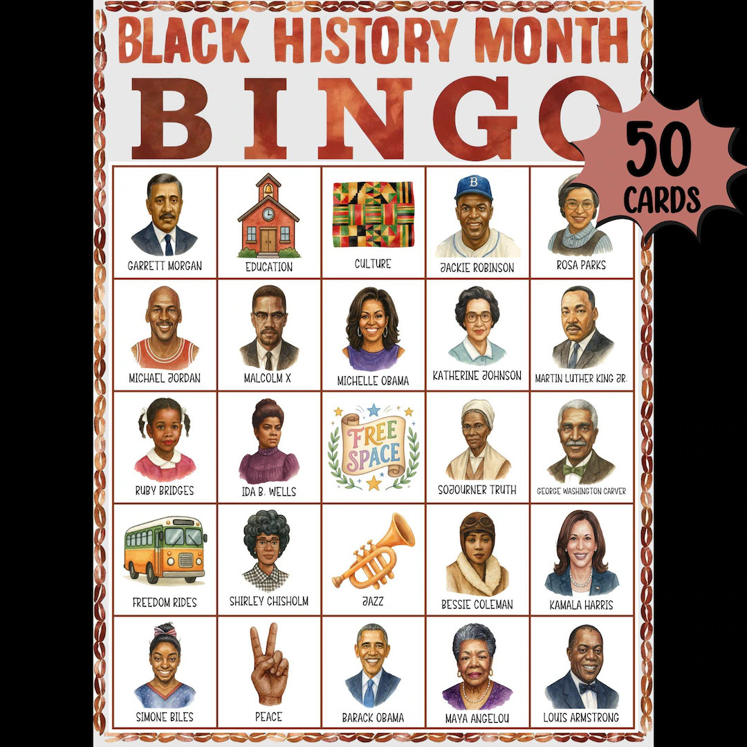Black History Month Bingo Game Printable; Black History Flashcards; Printable African American Hi... | Etsy (US)