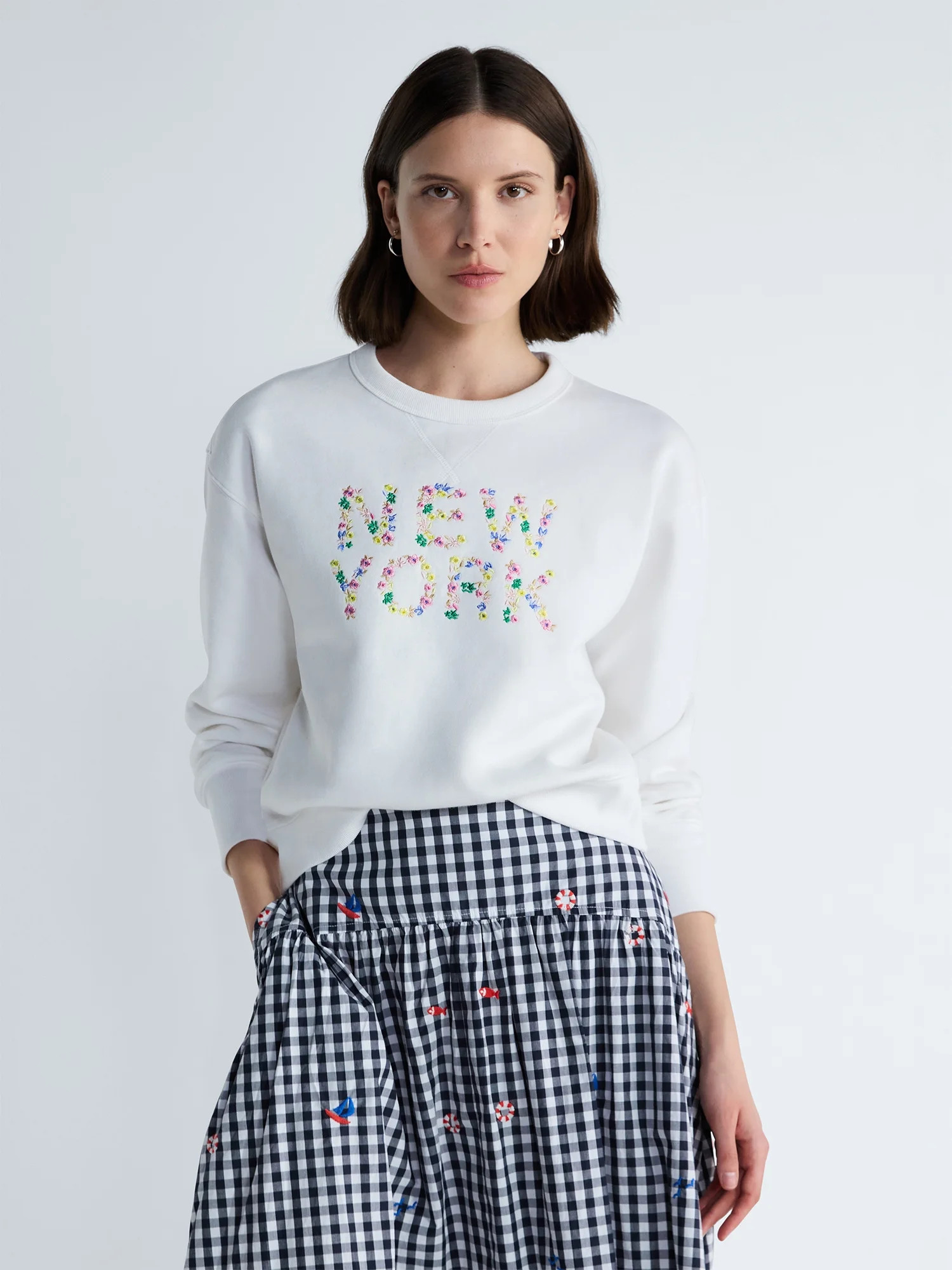 Free Assembly Women's Cotton Bow Blouse with Short Puff Sleeves, Sizes XS-XXL | Walmart (US)