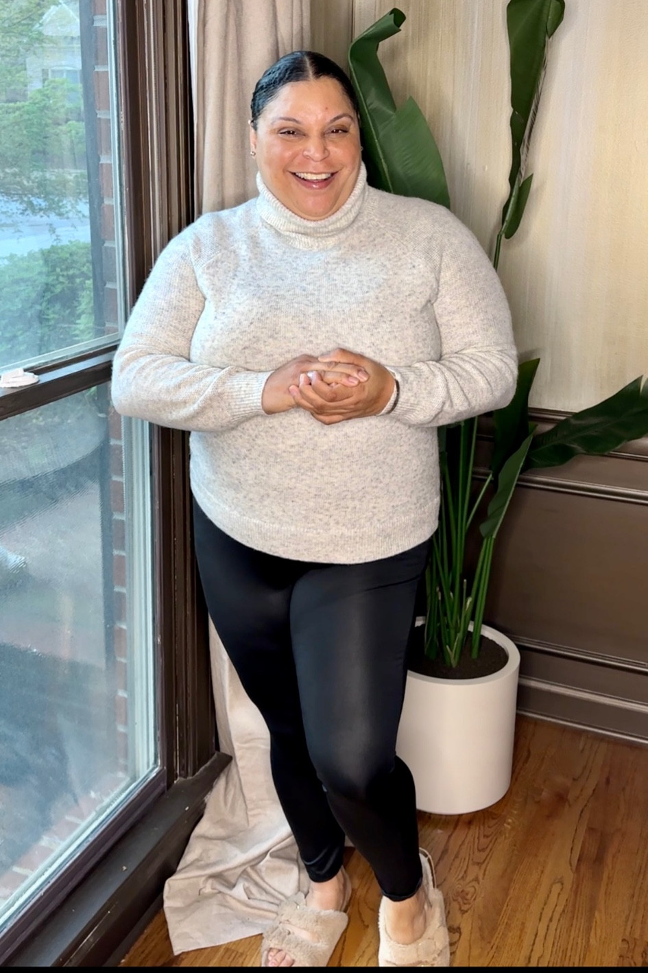 Work from Home outfit for chilly days
Turtleneck Sweater Faux Leather Leggings WFH Outfit Work from Home Fur Slides

#LTKunder50 #LTKstyletip #LTKworkwear