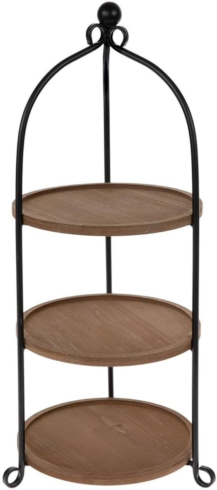 Hobby Lobby 3-Tier Wooden Display Stand, 19.25 inches Height, Brown Wood Trays with Black Metal F... | Amazon (US)