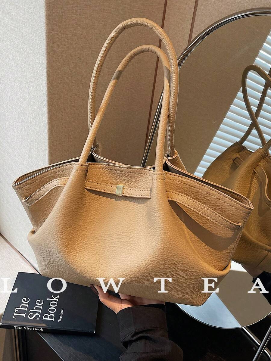 1pc Solid Color PU Leather Tote Bag For Women, Fashion Embossed Pattern Large Capacity Handbag Wi... | SHEIN