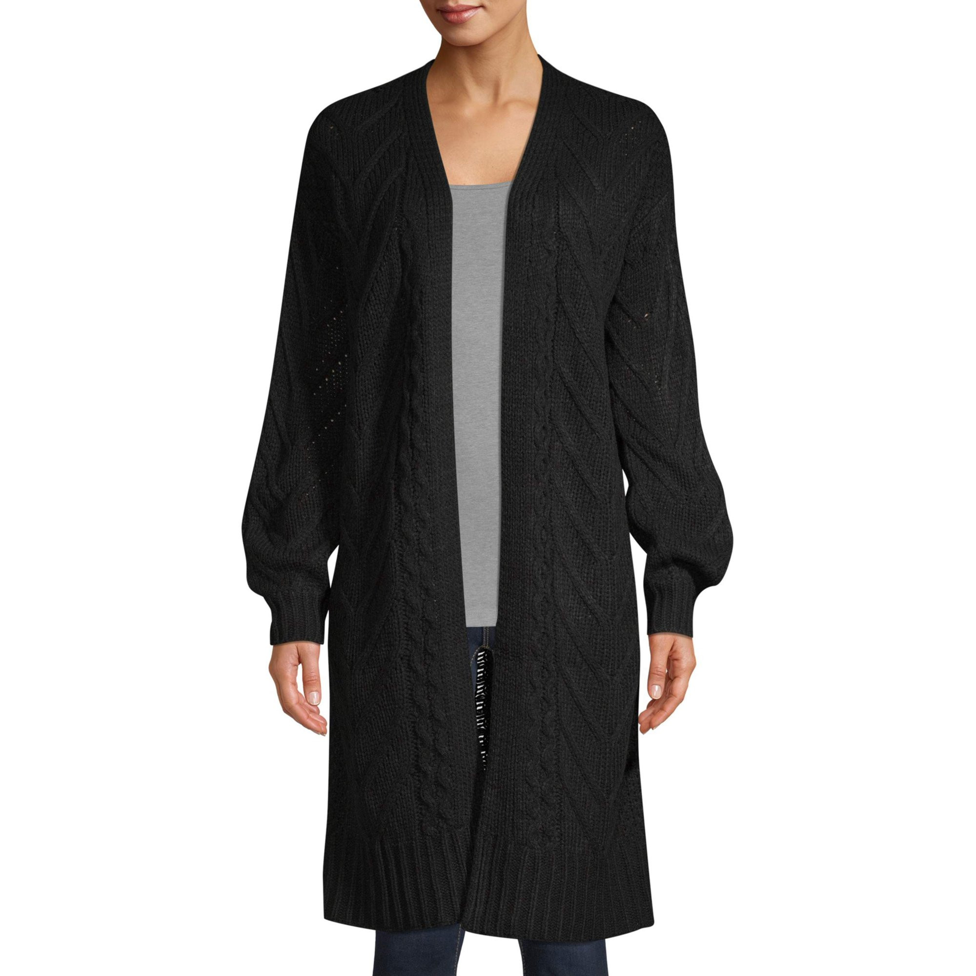 Time and Tru Drop Shoulder Open Front Cardigan with Balloon Sleeve Women's | Walmart (US)