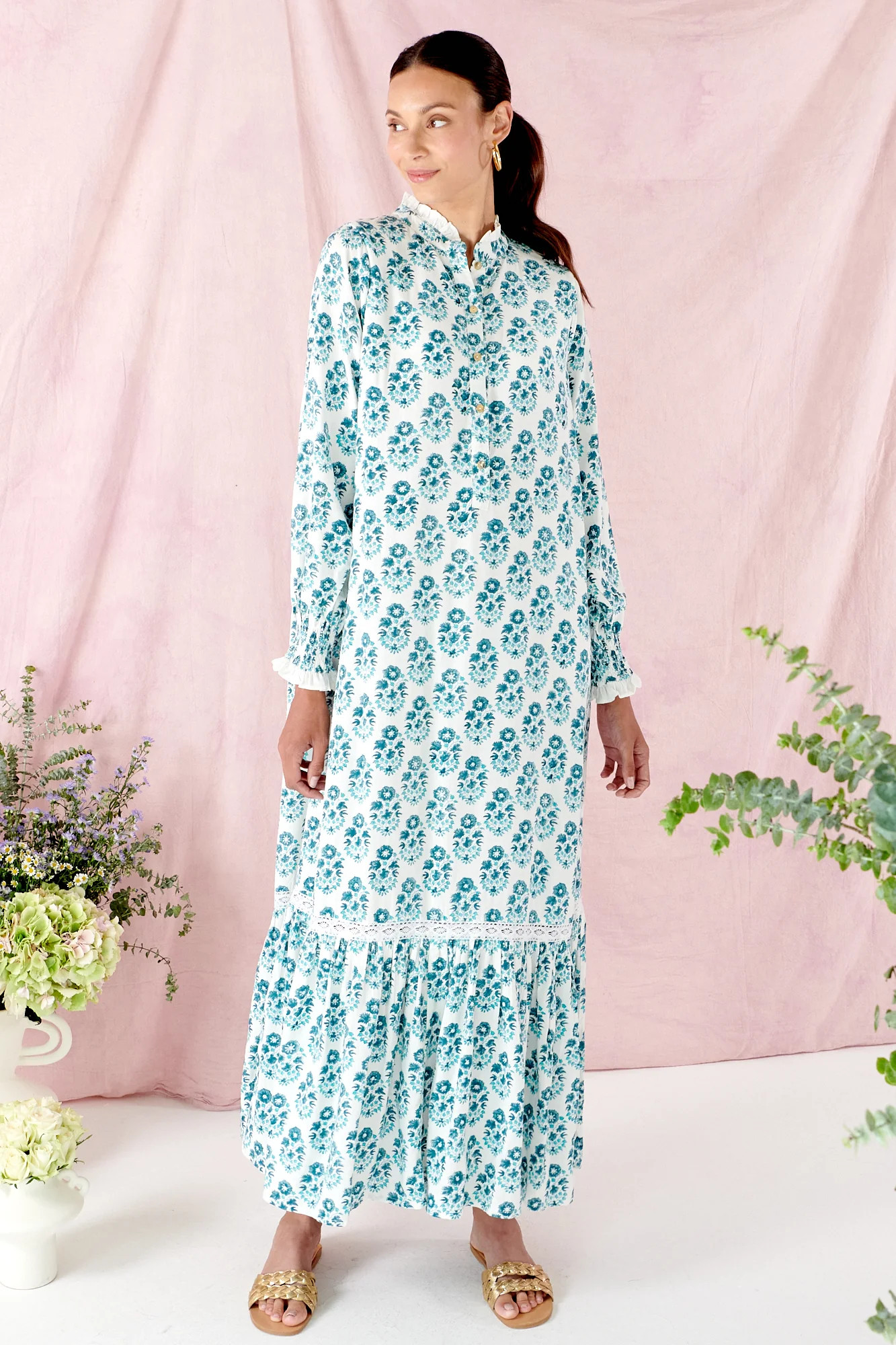 Serena Dress in Aqua Pearl | Neve and Noor