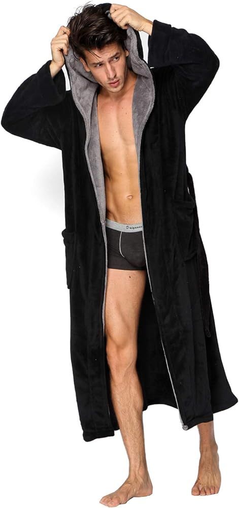 KEMUSI Hooded Herringbone Men's Soft Spa Full Lenght Bathrobe,Comfy Full Length Warm Nightdress | Amazon (US)