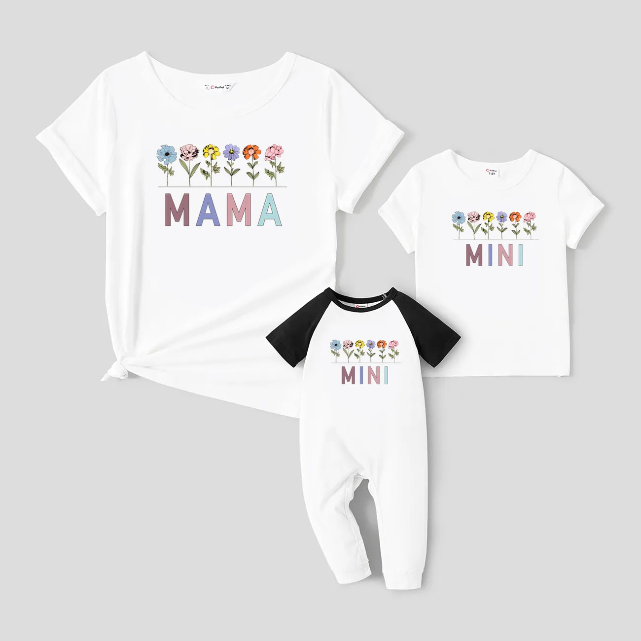 Mother's Day Mommy and Me Flower Pattern Letter Print Short Sleeves Tops Only $10.99 PatPat US | PatPat