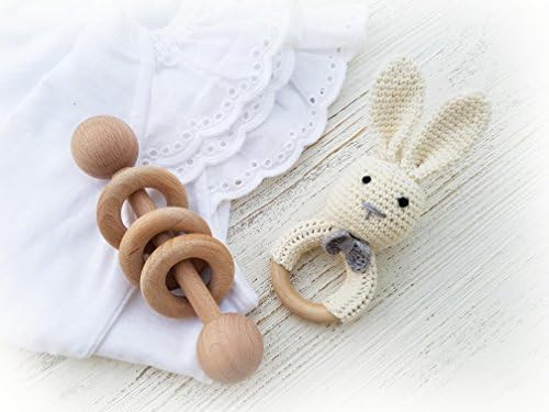Natural Wooden Baby Toys Baby's First Christmas Toy Cotton Crochet Bunny Teething Ring Teether an... | Amazon (US)