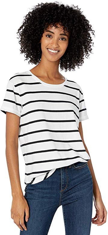 Amazon Brand - Goodthreads Women's  Washed Jersey Cotton Roll-Sleeve Open Crewneck T-Shirt | Amazon (US)