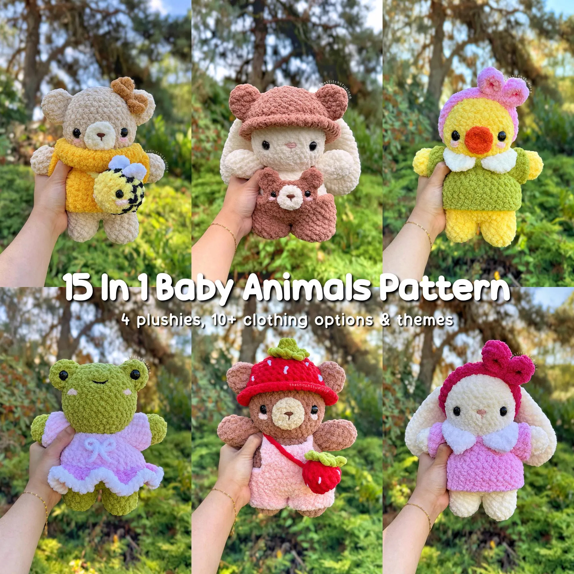 15 in 1 Baby Plushies in Interchangeable Clothing Crochet Pattern Bundle | Bunny, Bear, Frog, Duck | Etsy (Global)