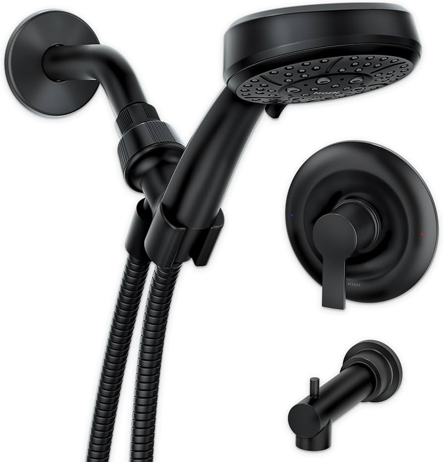Moen Meena Matte Black Single Handle Modern Shower Faucet Set with Handshower and Tub Spout for B... | Amazon (US)