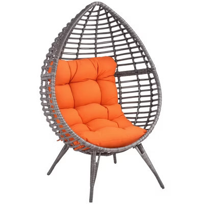 Outsunny Egg Chair w/ Soft Cushion, Teardrop Cuddle Seat, Outdoor / Indoor, PE Plastic Rattan Furniture, Adjustable Height, Orange | Target