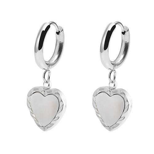 Stately Steel Mother-of-Pearl Hoop Heart Drop Earrings - Metallic | HSN