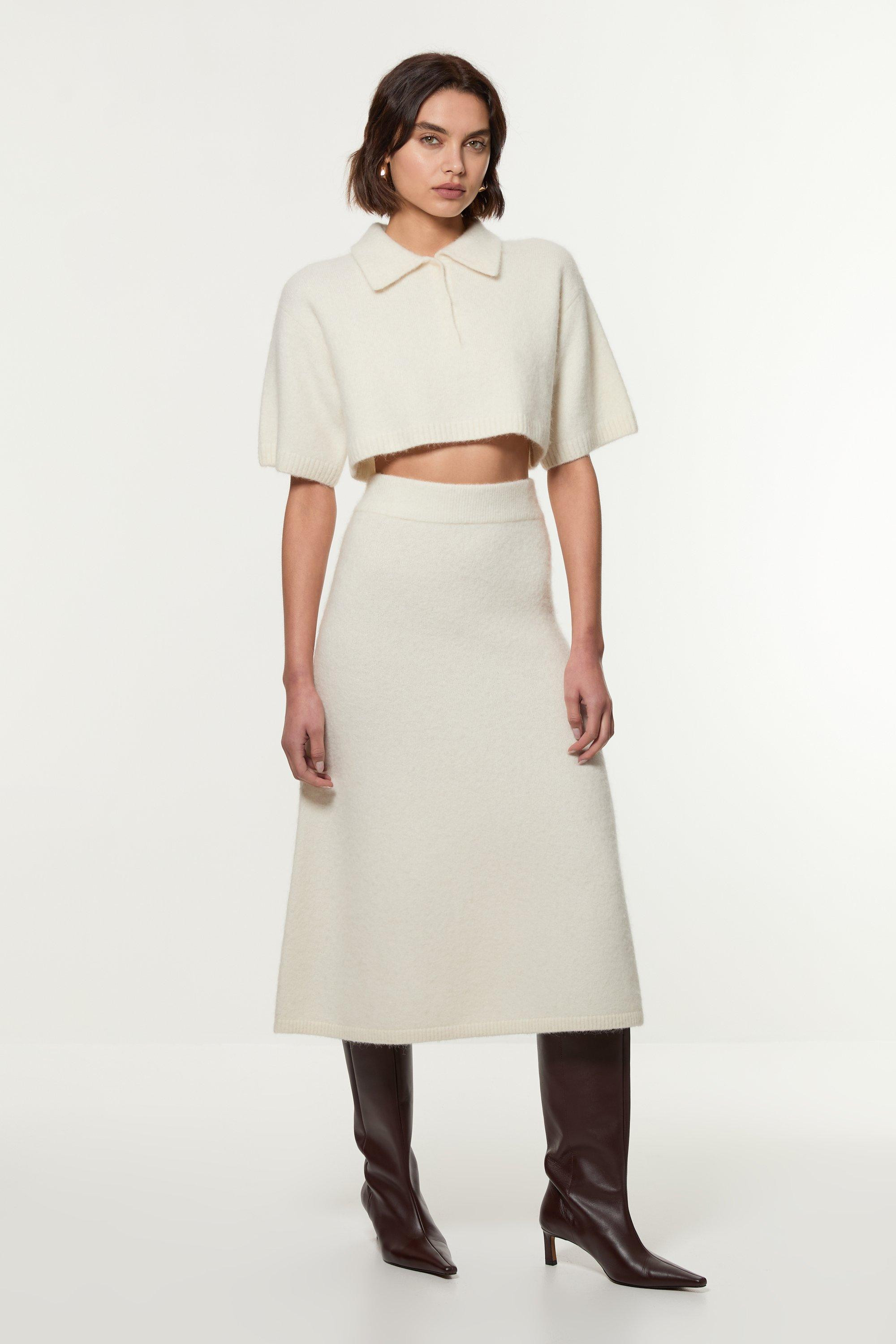 Petite Alpaca Wool Fluffy Full Knit Skirt | Karen Millen UK + IE + DE + NL